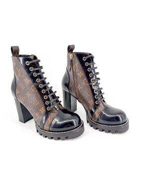 Louis Vuitton Star Trail Combat Boots LV Monogram Brown Size 38.5 US 8.5 Women's